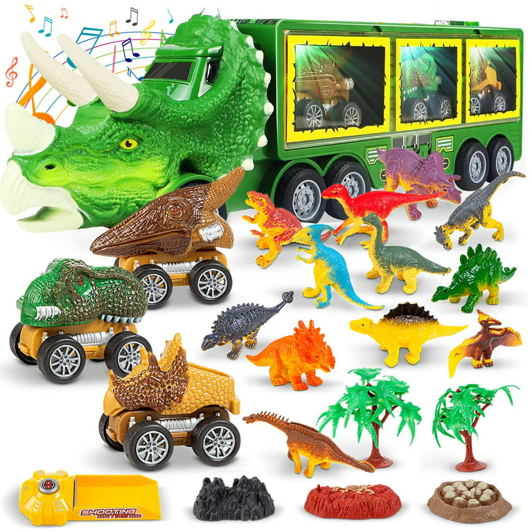 Toyvelt Dinosaur Toys for Kids 3-5 -Giant Dinosaur Truck, 12 Dinosaurs and  3 Dinosaur Car, with Lights and Sound Effects Best Kids Dinosaur Toys and