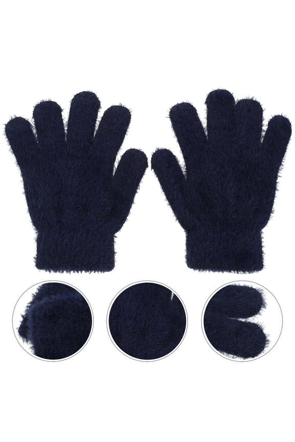 1 Pair Child Winter Gloves Navy Plush Warmth for Daily Use