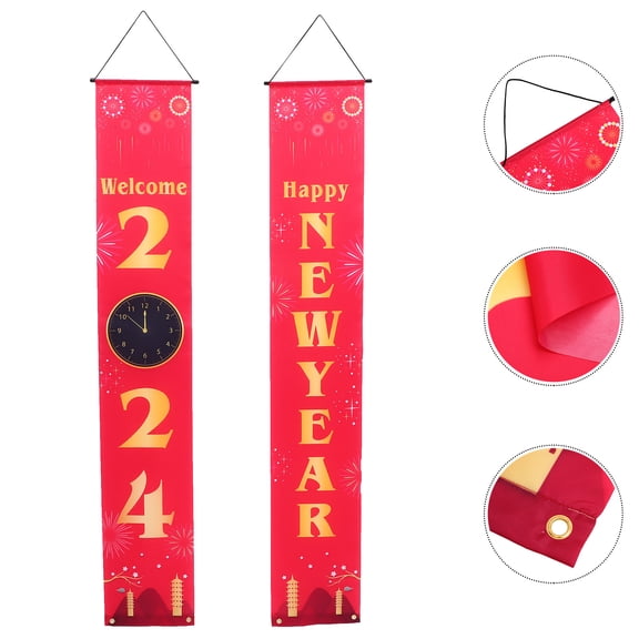 Toyvian 1Pair 2024 New Year Door Sign Assorted Color Decorative Banner for Porch and Party