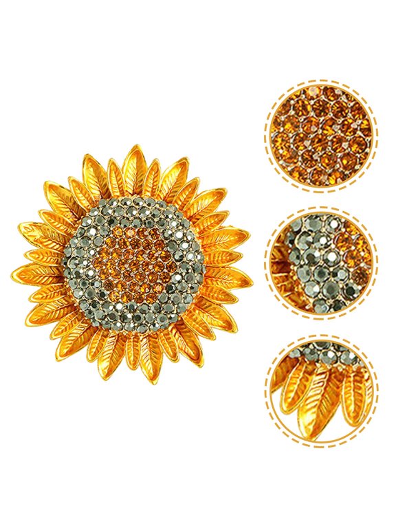 Sparkling Rhinestone Sunflower Brooch Pin, Crystal Flower Clip Accessory for Dress, Jacket, Scarf, Hat Decoration