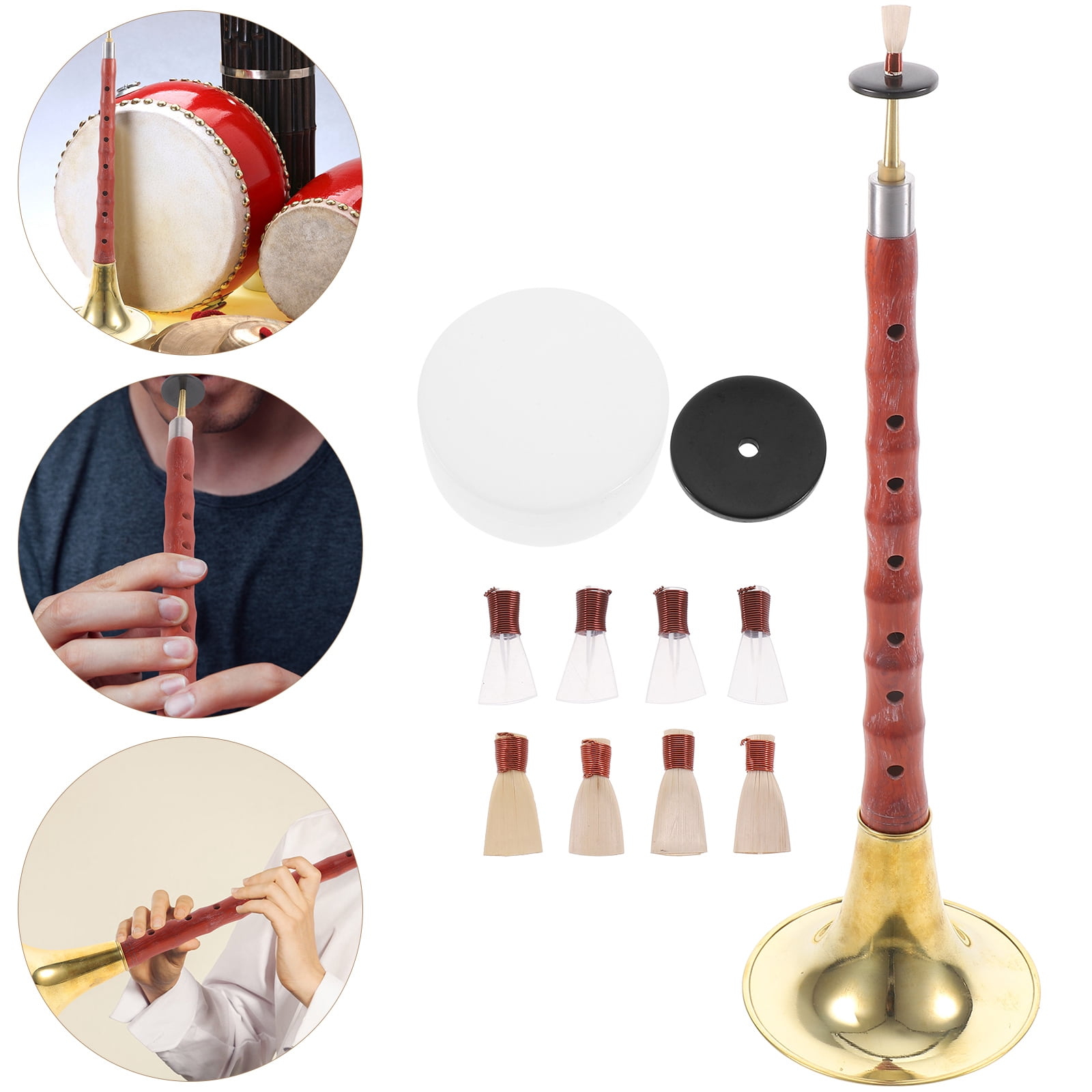 Toyvian Red Rosewood and Metal Chinese Suona Traditional Ethnic Wind Instrument for All Levels 1Set