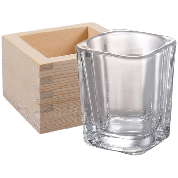 Toyvian 1Set Traditional Transparent Glass Sake Cup with Wooden Box Microwave Safe