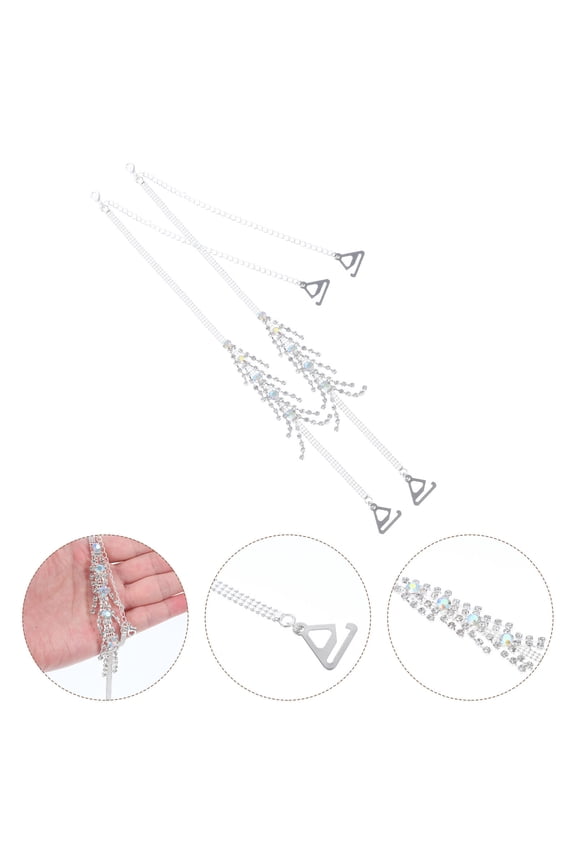 1Set White Adjustable Metal Rhinestone Bra Strap with Anti Skid Feature