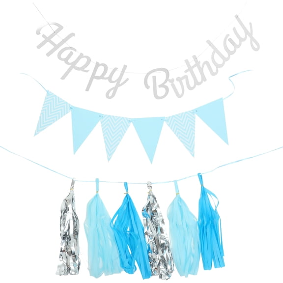 Toyvian 1 Set of Blue Paper Birthday Party Banner Decor for Indoor Outdoor Celebration