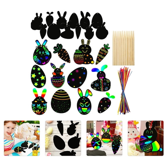 Toyvian 1Set Easter Scratch Paper Set Black Color for Craft Projects and Party Supplies