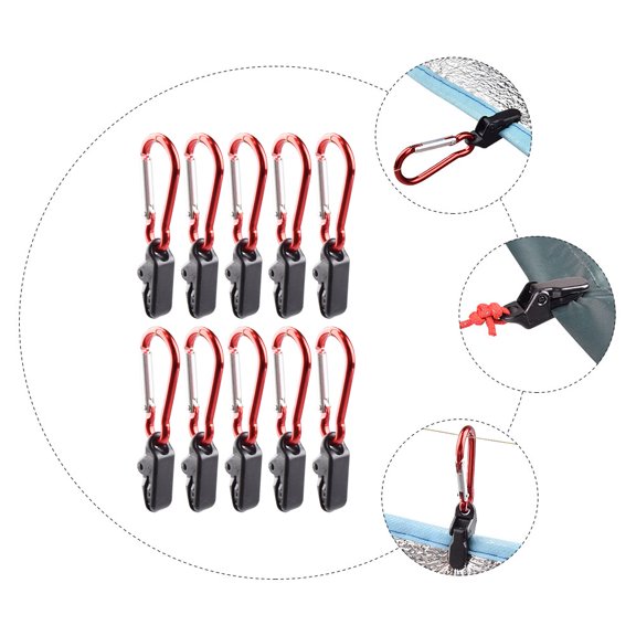 Toyvian 10Pcs Wind Rope Awning Clamp with Carabiner for Outdoor Camping Tent and Tarp Use