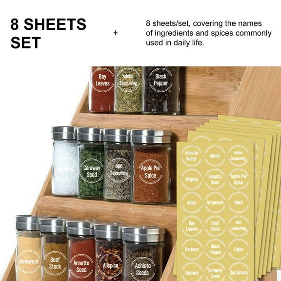 Toyvian 144Pcs Ingredients Label Stickers in Yellow Oil and Water Resistant for Spice Decor