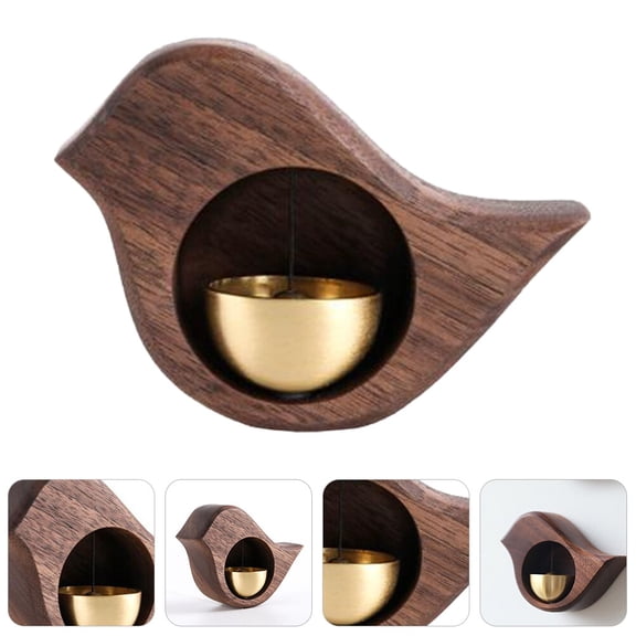 Toyvian Coffee Walnut Bird Wind Chime with Brass Door Bell Ornament for Home Indoor and Outdoor Decoration
