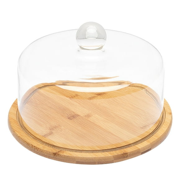 Toyvian 1Pc Bamboo Tray with Glass Cover Food Display and Storage Stand