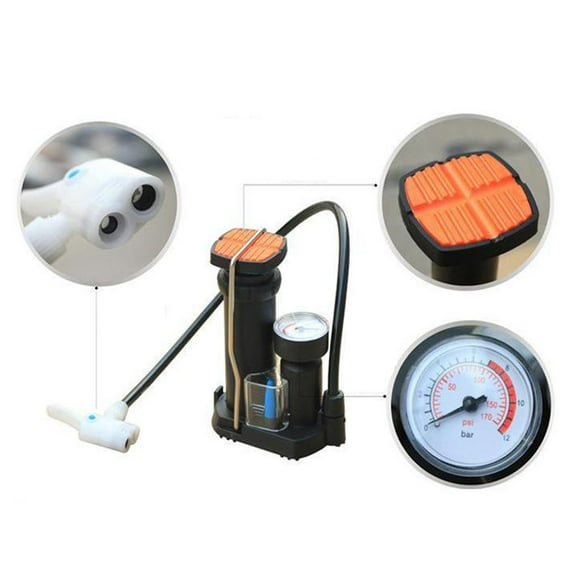Toyvian 1Pc Portable Black Foot Pump for Sports Use with Pressure Gauge and Nozzle Storage