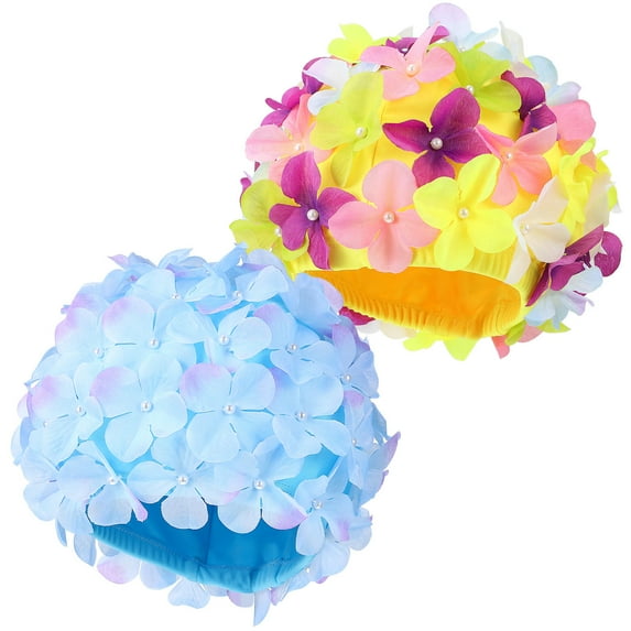 Toyvian Floral Swim Cap Assorted Colors Nylon Easy Wear Non-Slip Design 2Pcs