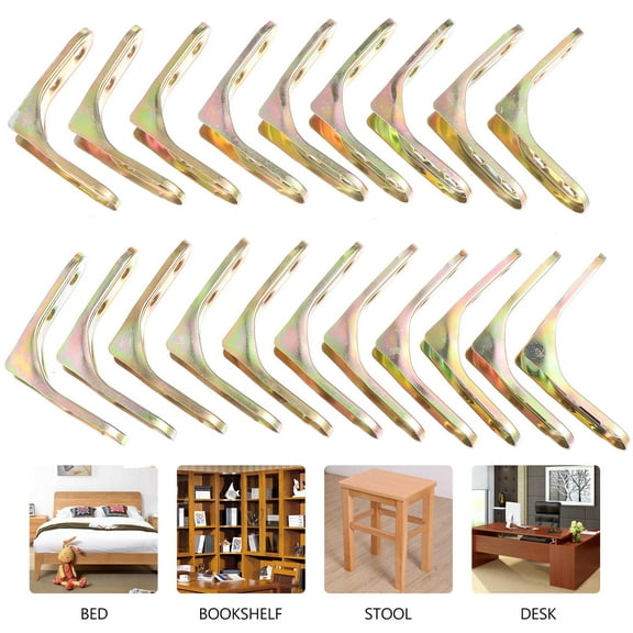 Toyvian 20Pcs Anti Rust Golden L Bracket for Furniture Joint Reinforcement
