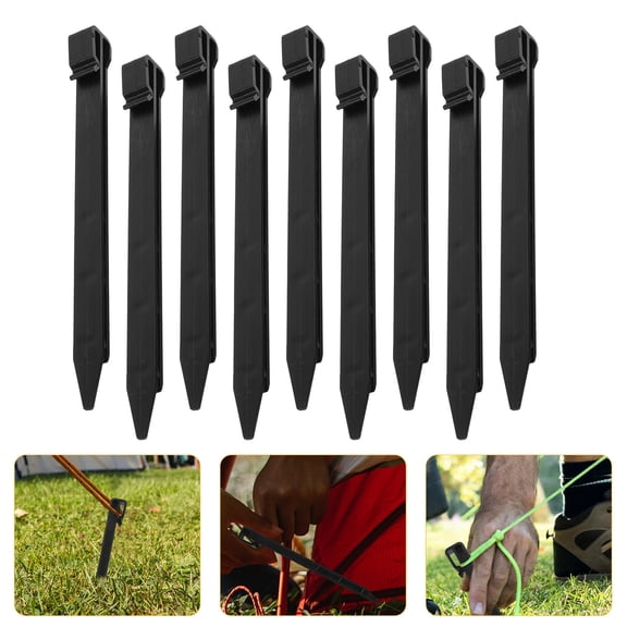 Toyvian 20Pcs Plastic Ground Stakes for Outdoor Gardening Plastic Ground Spikes Black