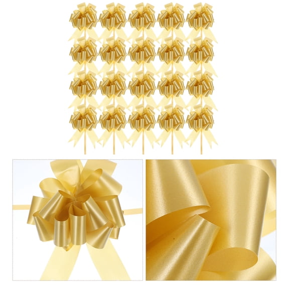 Toyvian 20Pcs Golden Pull Bow Knots for Present Box Decorating and Party Supplies