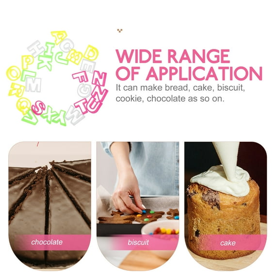 Toyvian 26Pcs Alphabet Letter Cutter Cookie Mold Assorted Colors Perfect for Fondant Cake Decorating