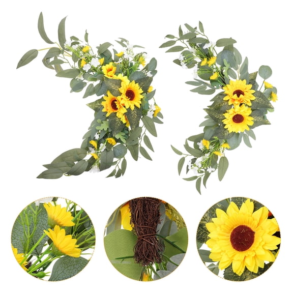 Toyvian 2Pcs Yellow Artificial Sunflower Flower Swag for Wedding and Home Decor