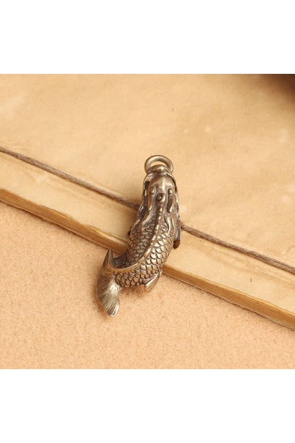 2Pcs Brass Carp Pendant Keychain Accessory Retro Style Golden Ornaments for Adults Office Decor