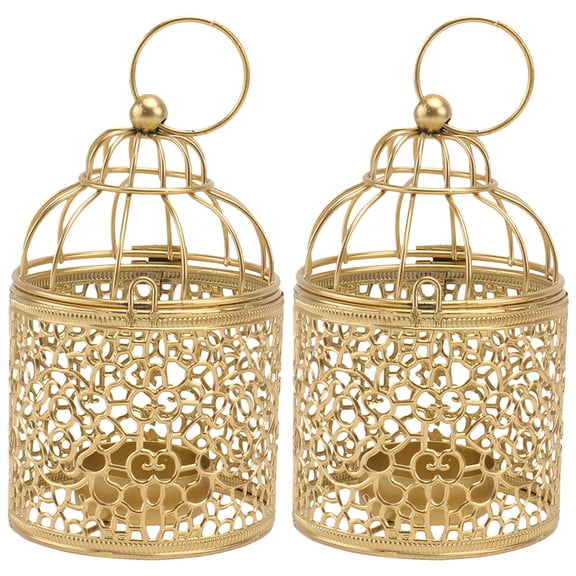 Toyvian 2Pcs Candlelight Dinner Decoration Iron Tealight Holders Golden Indoor Use