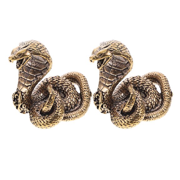 Toyvian 2Pcs Retro Snake Figurine Brass Ornamental Snake Decor for Indoor Tabletop Display
