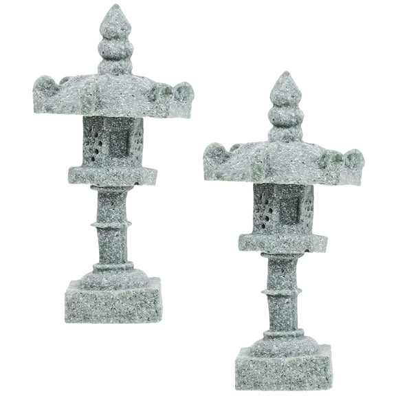 Toyvian 2Pcs Fish Tank Figurines Decoration Stone Lantern Grey Vintage Style Outdoor Decor Family