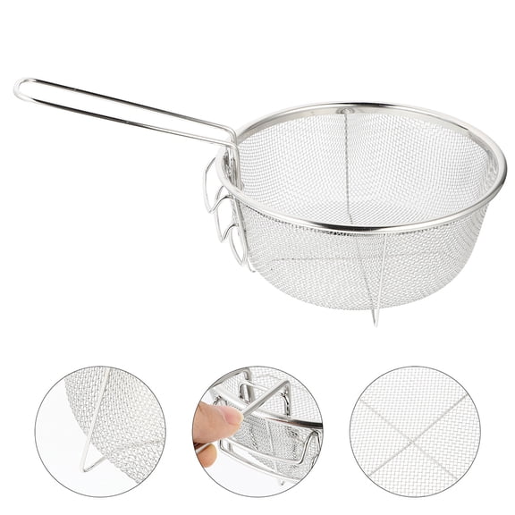 Toyvian 2Pcs Round Stainless Steel Fry Basket with Handle for Air Fryer and Hot Pot