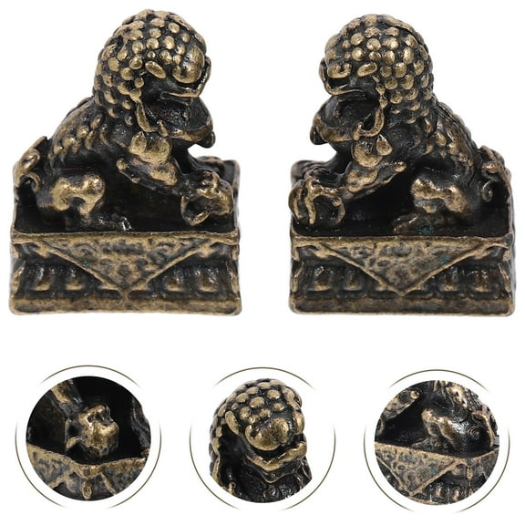 Toyvian Vintage Dark Brown Lion Statues, 1 Pair Animal Figurines for Garden Decoration and Tabletop Display Ornaments