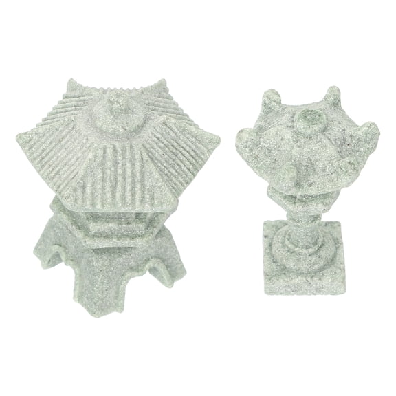 Toyvian 2Pcs Vintage Architectural Model Ornaments Olive Green Miniature Sculpture for Garden