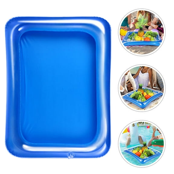 Toyvian 2Pcs Inflatable Ice Serving Bar Blue Floating Buffet Tray for Pool and Beach