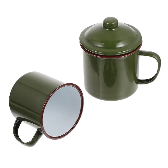 Toyvian Set of 2 Green Enamel Camping Cups with Large Capacity and Comfortable Grip, Outdoor Drinkware for Hiking and Travel