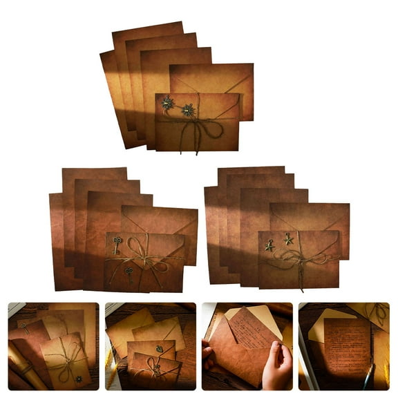 Toyvian 3 Sets Letter Paper Envelop Package Write Adults Vintage Envelopes Stationary Old Brown Paper
