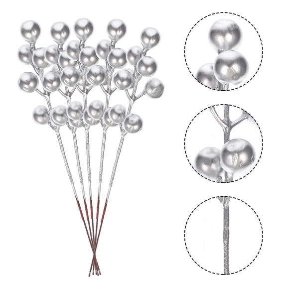 Toyvian 30pcs Glitter Berries Picks Silver Plastic Decorative DIY Flower Arrangement Holiday Parties