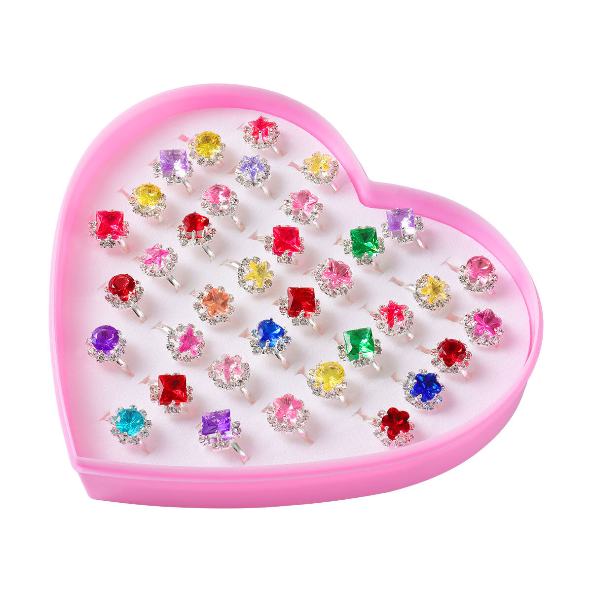 Toyvian 36pcs Children's Toys Rings Jewelry Box Jewelry Little Girl