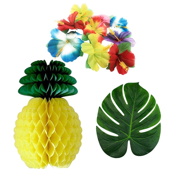 Toyvian 38Pcs Artificial Monstera Leaf and Pineapple Honeycomb Tropical Leaves Decoration