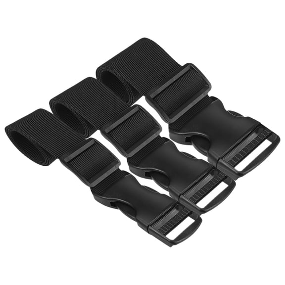 Toyvian 3-Pack Adjustable Black Nylon Luggage Straps with Buckles for Secure Outdoor Travel and Suitcase