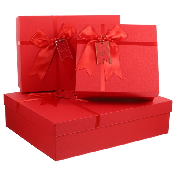 Toyvian 3Pcs Red Lidded Packing Boxes Smooth Edge Portable Storage