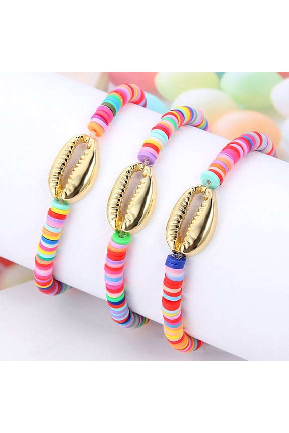 Set of 3 Multi-Colored Shell Bracelets Soft Pottery Handmade Fashion Accessories for Women and Teens