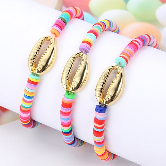 Toyvian Handmade Set of 3 Colorful Shell Bracelets Soft Pottery Fashion Accessories for Women Teens Stylish Jewelry