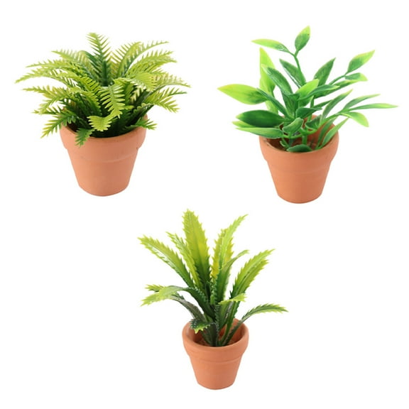 Toyvian 3Pcs Tiny House Kit with Green Simulation Bonsai Model Decor for Garden and Desktop Display