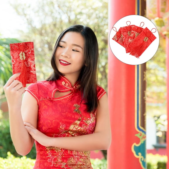 Toyvian Spring Red Envelopes Red Brocade Chinese Style for New Year 4Pcs