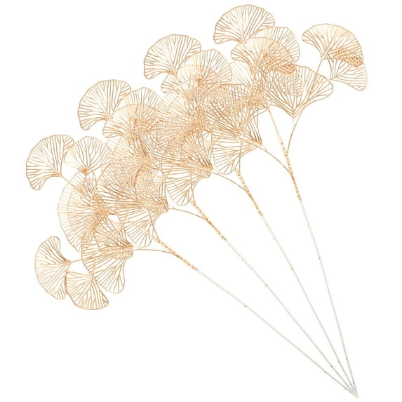 Toyvian 4Pcs Faux Ginkgo Stems Golden Artificial Leaves for Vase Decor