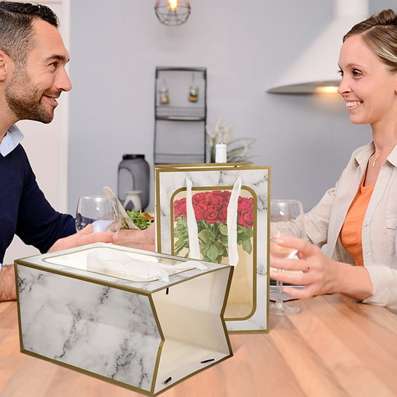 Toyvian 4Pcs Flower Bouquet Packing Bags White Paper Tote with Clear Display Window