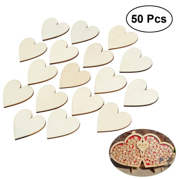 Toyvian 50Pcs Khaki Wooden Love Heart Pieces for Decoration Scrapbooking and Craft Projects