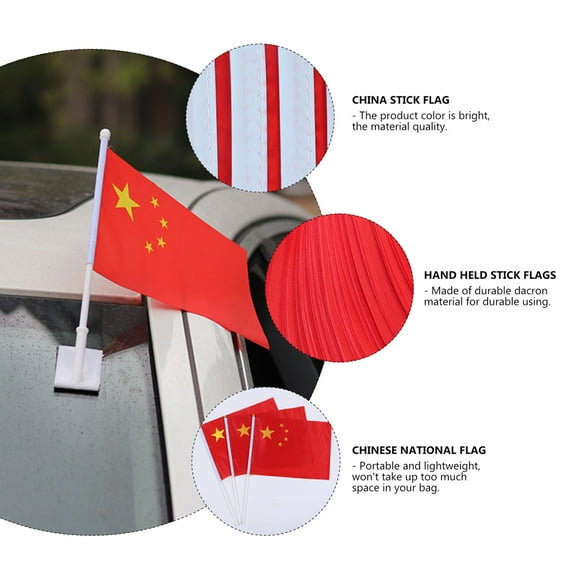 Toyvian 50Set Small Waving Flags Chinese National Flag Polyester for Sports Clubs and Classroom