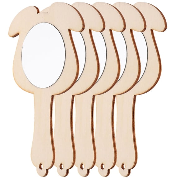 Toyvian 5Pcs DIY Wooden Mirror Unpainted Handheld Khaki Wood Craft Supply for Home