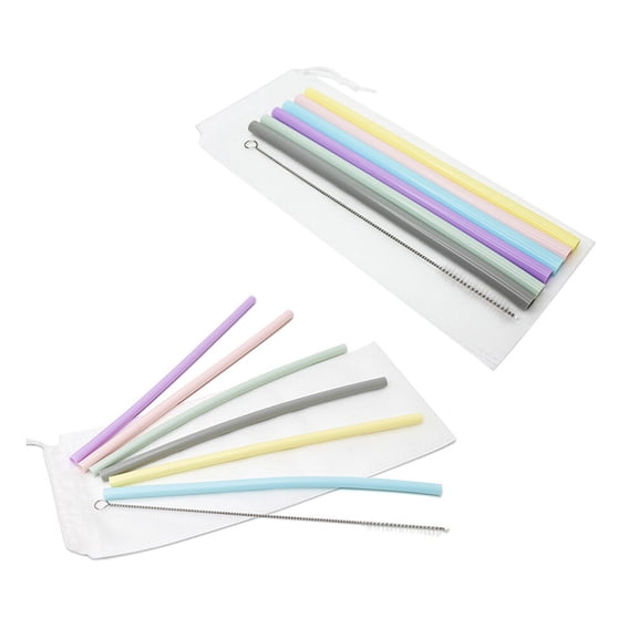 Toyvian 6-Pack Reusable Silicone Beverage Straws Multicolor Set with Cleaning Brush for Parties and Everyday Use
