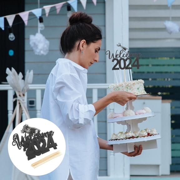 Toyvian 6-Pack Black Cupcake Picks for Dessert Decoration, Premium Party Supplies for New Year 2024 Celebrations