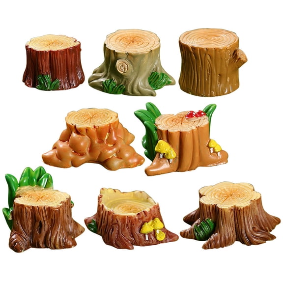 Toyvian Fairy Decor Resin Tree Stump Model for Desktop and Garden Assorted 8Pcs