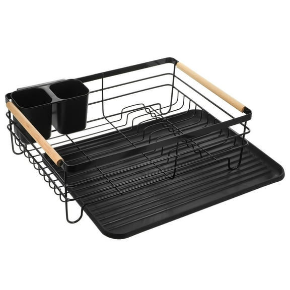 Toyvian Black Metal Dish Drying Rack for Kitchen Counter with Cutlery Holder and Draining Tray