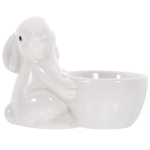 Toyvian White Ceramic Rabbit Egg Holder Desktop Egg Storage Stand