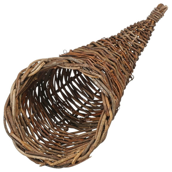 Toyvian Grey Rattan Woven Cornucopia Basket for Household Fruit Bread and Sundries Storage